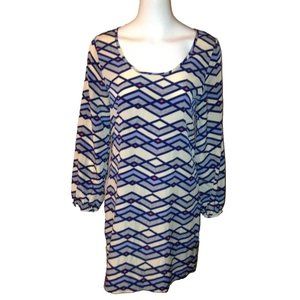 Peaches n' Cream Shift Dress Size M Medium Blue Aztec Geometric Print